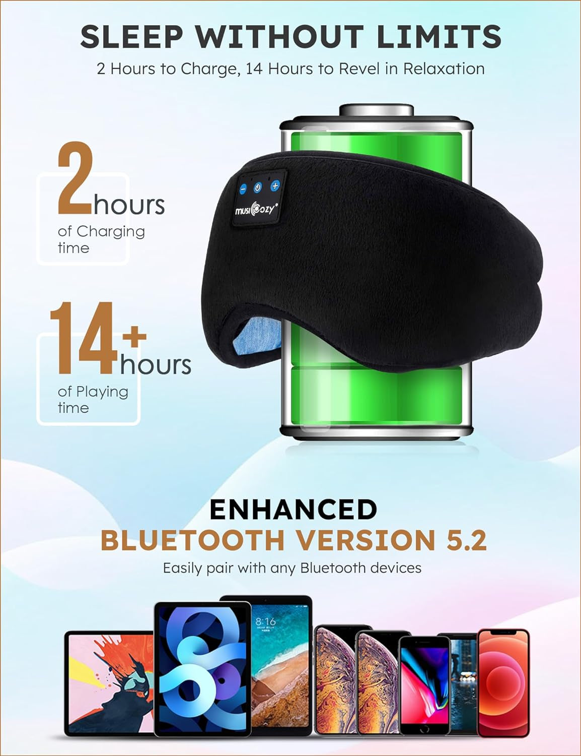 Sleep Headphones Bluetooth Headband Sleeping Headphones Eye Mask for Women Men Unisex, Wireless Music Mask Built-In Speakers Microphone Adjustable Strap for Side Sleepers Travel Office