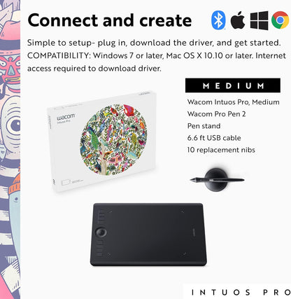 PTH660 Intuos Pro Digital Graphic Drawing Tablet for Mac or PC, Medium, New Model, Black
