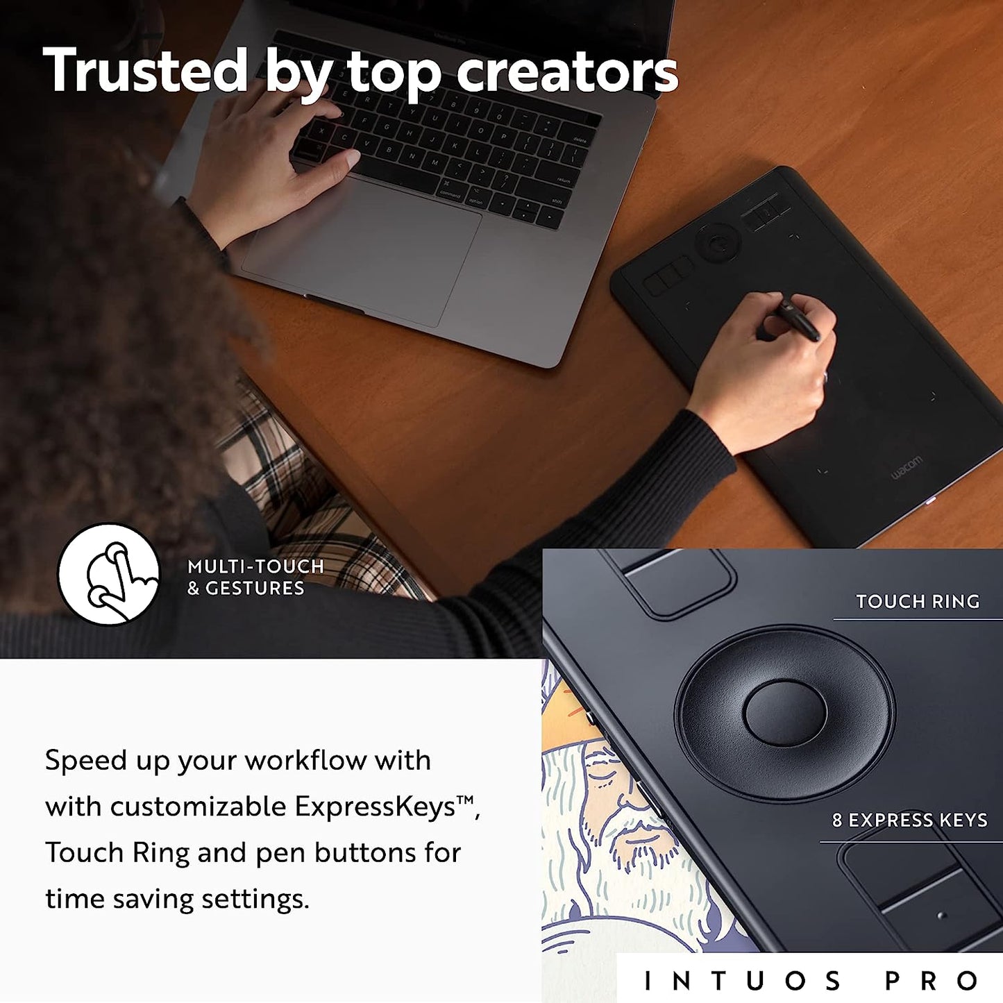 PTH660 Intuos Pro Digital Graphic Drawing Tablet for Mac or PC, Medium, New Model, Black