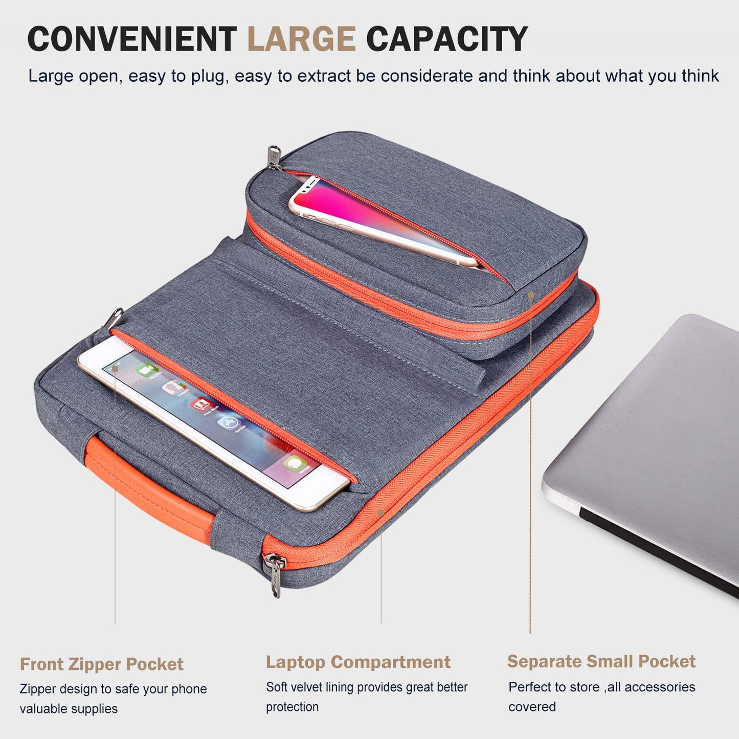 Laptop Sleeve Case, Smart Computer Carrying Bag with Detachable Accessory Pouch Compatible with 13-13.3 Inch Macbook Air/Macbook Pro M1 14 2021,13.5 Surface Book 3/2 XPS Chromebook, Waterproof